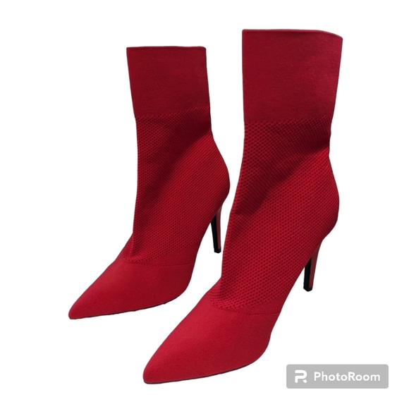 Brash Sock Boots, Stiletto Heel, Red, Size 8. - Picture 2 of 10